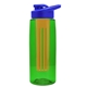 a transparent green bottle & royal blue lid & orange infuser the flair - 26 oz transparent tritan(tm) bottle with drink thru lid and large infuser