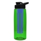 a transparent green bottle & black lid & blue infuser the flair - 26 oz transparent tritan(tm) bottle with drink thru lid and large infuser