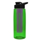 a transparent green bottle & black lid & violet infuser the flair - 26 oz transparent tritan(tm) bottle with drink thru lid and large infuser