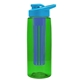 a transparent green bottle & cyan lid & blue infuser the flair - 26 oz transparent tritan(tm) bottle with drink thru lid and large infuser