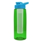 a transparent green bottle & cyan lid & frost infuser the flair - 26 oz transparent tritan(tm) bottle with drink thru lid and large infuser