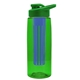 a transparent green bottle & green lid & blue infuser the flair - 26 oz transparent tritan(tm) bottle with drink thru lid and large infuser