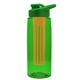 a transparent green bottle & green lid & orange infuser the flair - 26 oz transparent tritan(tm) bottle with drink thru lid and large infuser