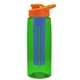 a transparent green bottle & orange lid & blue infuser the flair - 26 oz transparent tritan(tm) bottle with drink thru lid and large infuser