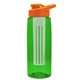 a transparent green bottle & orange lid & frost infuser the flair - 26 oz transparent tritan(tm) bottle with drink thru lid and large infuser