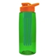 a transparent green bottle & orange lid & green infuser the flair - 26 oz transparent tritan(tm) bottle with drink thru lid and large infuser