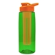 a transparent green bottle & orange lid & orange infuser the flair - 26 oz transparent tritan(tm) bottle with drink thru lid and large infuser