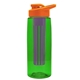 a transparent green bottle & orange lid & violet infuser the flair - 26 oz transparent tritan(tm) bottle with drink thru lid and large infuser