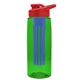 a transparent green bottle & red lid & blue infuser the flair - 26 oz transparent tritan(tm) bottle with drink thru lid and large infuser