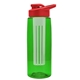 a transparent green bottle & red lid & frost infuser the flair - 26 oz transparent tritan(tm) bottle with drink thru lid and large infuser