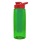 a transparent green bottle & red lid & green infuser the flair - 26 oz transparent tritan(tm) bottle with drink thru lid and large infuser