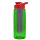 a transparent green bottle & red lid & violet infuser the flair - 26 oz transparent tritan(tm) bottle with drink thru lid and large infuser