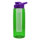 a transparent green bottle & violet lid & frost infuser the flair - 26 oz transparent tritan(tm) bottle with drink thru lid and large infuser