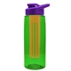 a transparent green bottle & violet lid & orange infuser the flair - 26 oz transparent tritan(tm) bottle with drink thru lid and large infuser