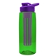 a transparent green bottle & violet lid & violet infuser the flair - 26 oz transparent tritan(tm) bottle with drink thru lid and large infuser