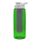 a transparent green bottle & white lid & violet infuser the flair - 26 oz transparent tritan(tm) bottle with drink thru lid and large infuser