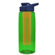a transparent green bottle & navy blue lid & orange infuser the flair - 26 oz transparent tritan(tm) bottle with drink thru lid and large infuser