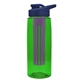 a transparent green bottle & navy blue lid & violet infuser the flair - 26 oz transparent tritan(tm) bottle with drink thru lid and large infuser