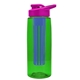 a transparent green bottle & pink lid & blue infuser the flair - 26 oz transparent tritan(tm) bottle with drink thru lid and large infuser