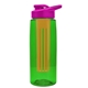 a transparent green bottle & pink lid & orange infuser the flair - 26 oz transparent tritan(tm) bottle with drink thru lid and large infuser