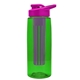 a transparent green bottle & pink lid & violet infuser the flair - 26 oz transparent tritan(tm) bottle with drink thru lid and large infuser