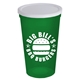 a white lid & translucent green cup 22 oz stadium cup with no - hole cover