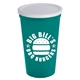 a white lid & teal cup 22 oz stadium cup with no - hole cover