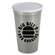 a white lid & silver cup 22 oz stadium cup with no - hole cover