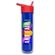 a red lid & transparent blue bottle the chiller - 16 oz double wall insulated bottle with flip straw lid and digital imprint
