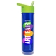 a lime green lid & transparent blue bottle the chiller - 16 oz double wall insulated bottle with flip straw lid and digital imprint