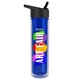 a black lid & transparent blue bottle the chiller - 16 oz double wall insulated bottle with flip straw lid and digital imprint
