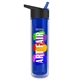 a black with blue spout lid & transparent blue bottle the chiller - 16 oz double wall insulated bottle with flip straw lid and digital imprint