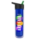 a black with green spout lid & transparent blue bottle the chiller - 16 oz double wall insulated bottle with flip straw lid and digital imprint