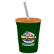 a dark green cup & translucent orange lid & frost straw 16 oz stadium tumbler cup with lid straw - digital