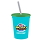 a bright blue cup & translucent green lid & frost straw 16 oz stadium tumbler cup with lid straw - digital