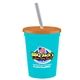 a bright blue cup & translucent orange lid & frost straw 16 oz stadium tumbler cup with lid straw - digital