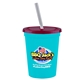 a bright blue cup & translucent red lid & frost straw 16 oz stadium tumbler cup with lid straw - digital