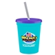 a bright blue cup & translucent violet lid & frost straw 16 oz stadium tumbler cup with lid straw - digital