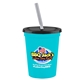 a bright blue cup & black lid & frost straw 16 oz stadium tumbler cup with lid straw - digital