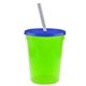 a translucent neon green cup & translucent blue lid & frost straw 16 oz stadium tumbler cup with lid straw - digital