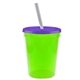 a translucent neon green cup & translucent violet lid & frost straw 16 oz stadium tumbler cup with lid straw - digital