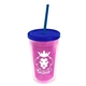 a translucent pink bottle & translucent blue lid & translucent blue straw 16 oz double - wall insulated transparent tumbler