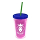 a translucent pink bottle & translucent blue lid & translucent green straw 16 oz double - wall insulated transparent tumbler
