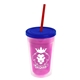 a translucent pink bottle & translucent blue lid & translucent red straw 16 oz double - wall insulated transparent tumbler