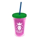 a translucent pink bottle & translucent green lid & translucent blue straw 16 oz double - wall insulated transparent tumbler