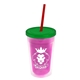 a translucent pink bottle & translucent green lid & translucent red straw 16 oz double - wall insulated transparent tumbler