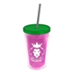 a translucent pink bottle & translucent green lid & smoke straw 16 oz double - wall insulated transparent tumbler