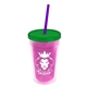 a translucent pink bottle & translucent green lid & translucent violet straw 16 oz double - wall insulated transparent tumbler