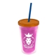 a translucent pink bottle & translucent orange lid & translucent blue straw 16 oz double - wall insulated transparent tumbler