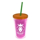 a translucent pink bottle & translucent orange lid & translucent green straw 16 oz double - wall insulated transparent tumbler